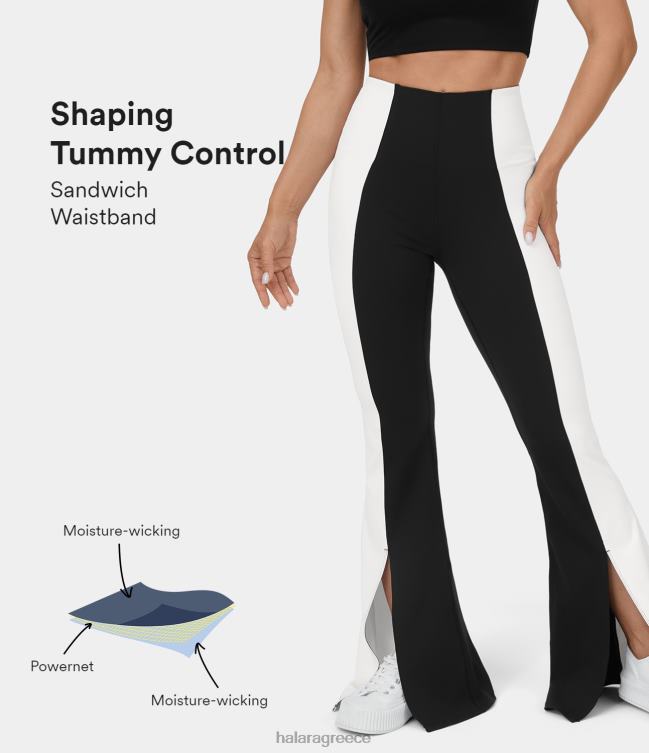 Ψηλόμεση κοιλιά με σπαστό στρίφωμα, έγχρωμο μπλοκ flare casual κολάν γυναίκες Halara 4TH82315 ενεργά ρούχα μαύρος