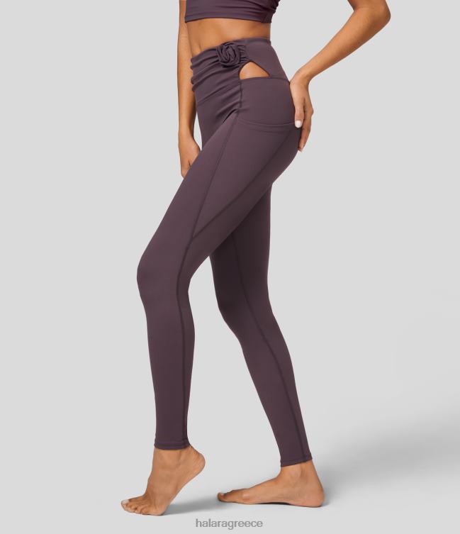 Ψηλόμεση ροζέτα με κομμένη πλαϊνή τσέπη ολόσωμο κολάν pilates γυναίκες Halara 4TH821573 ενεργά ρούχα σκοτεινό βραδινό μωβ