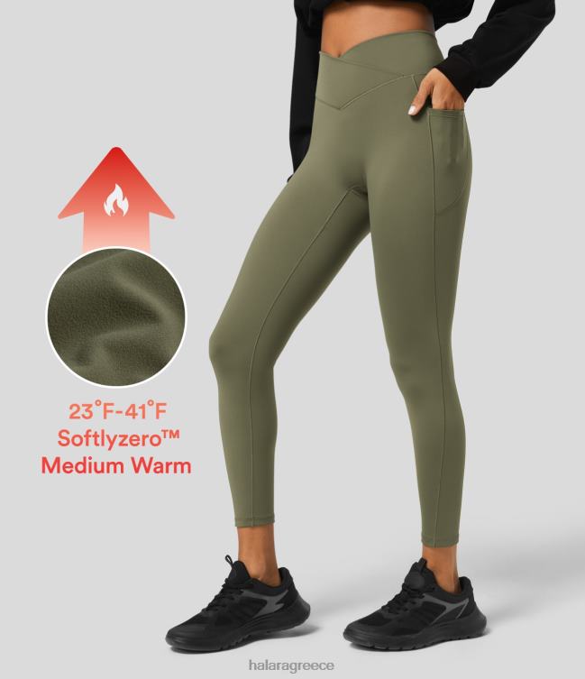 Κολάν γιόγκα με τσέπη softlyzero με ψηλόμεσο crossover γυναίκες Halara 4TH821459 ενεργά ρούχα γρασίδι γκρι πράσινο