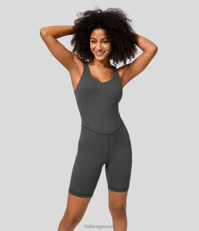 Ολόσωμη φόρμα γιόγκα με επένδυση v λαιμό γυναίκες Halara 4TH822098 ενεργά ρούχα σκούρο γκρι νεφρίτη