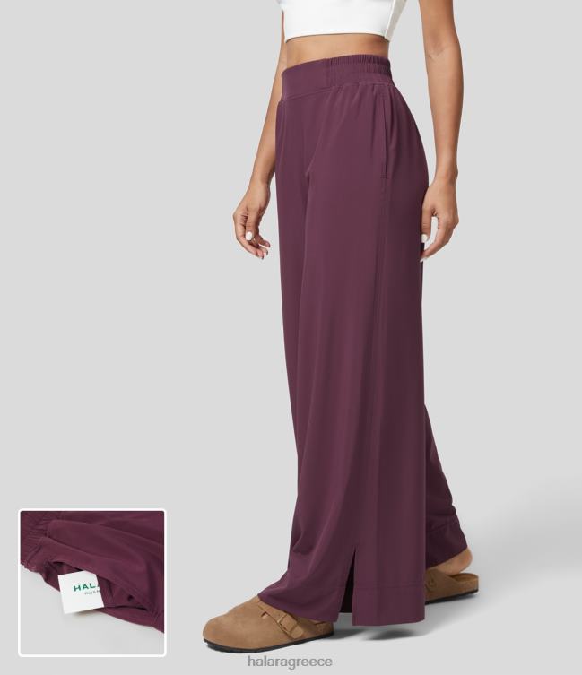 άνετο ψηλόμεσο πλαϊνό παντελόνι με φαρδύ πόδι με χωριστό στρίφωμα ρευστό γρήγορο στεγνό καθημερινό παντελόνι γυναίκες Halara 4TH82155 ενεργά ρούχα αμάραντος