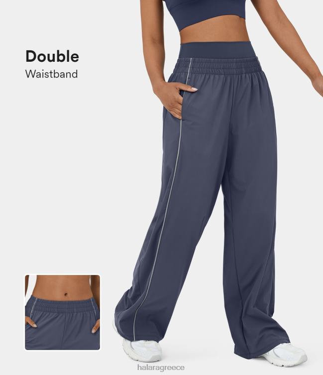 κάζουαλ παντελόνι με διπλή ζώνη μέσης, πλαϊνή τσέπη με αντίθεση, φαρδύ πόδι γυναίκες Halara 4TH82171 ενεργά ρούχα νυχτολούλουδο