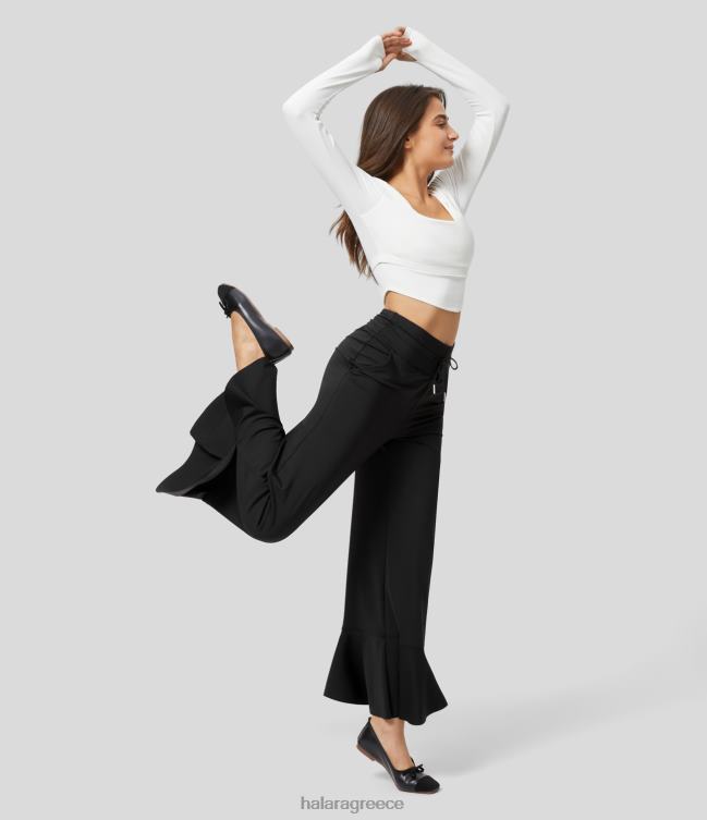 Παντελόνι χορού με ψηλόμεσο κορδόνι περίσφιξης με βολάν στο πλάι γυναίκες Halara 4TH82191 ενεργά ρούχα μαύρος