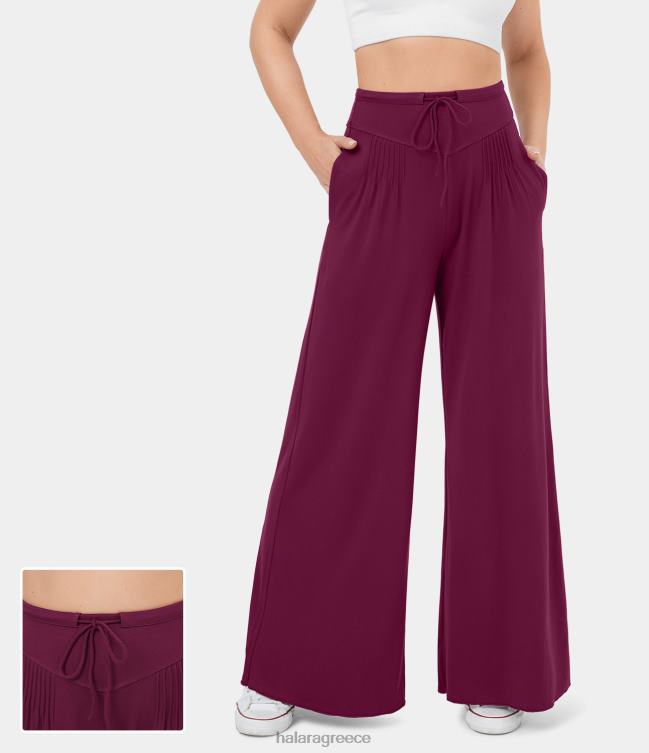 Ψηλόμεση πλαϊνή τσέπη με φαρδύ μπατζάκι γυναίκες Halara 4TH82198 ενεργά ρούχα κόκκινο βιολετί