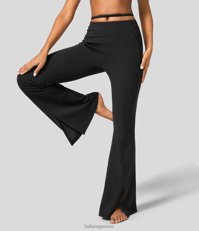 Παντελόνι γιόγκα flare μεσαίου ύψους με ρυθμιζόμενο σταυρωτό λουράκι γυναίκες Halara 4TH82386 ενεργά ρούχα μαύρος