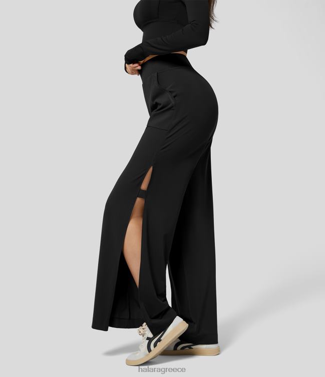 Παντελόνι γιόγκα softlyzero eco με ψηλόμεση πλαϊνή τσέπη με σπαστό φαρδύ πόδι γυναίκες Halara 4TH82194 ενεργά ρούχα μαύρος