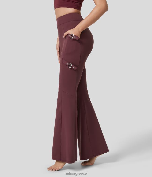 Παντελόνι γιόγκα με ρυθμιζόμενη αγκράφα softlyzero eco με ψηλόμεσο πλαϊνό τσεπάκι γυναίκες Halara 4TH82341 ενεργά ρούχα κόκκινο μαόνι