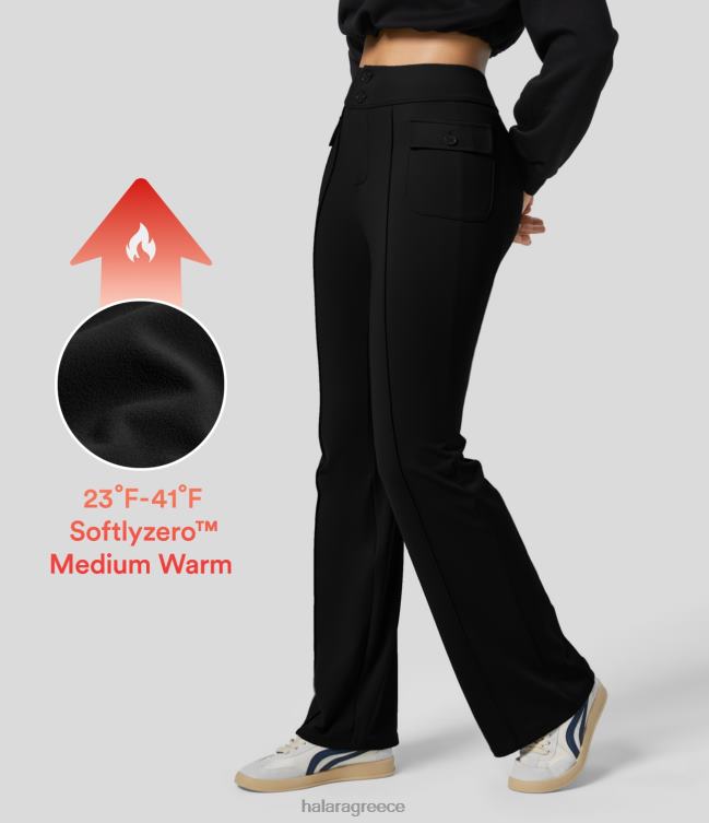 softlyzero fleece ψηλόμεσο κουμπιά με πτερύγιο τσέπη στο πλάι flare casual cargo παντελόνι γυναίκες Halara 4TH82272 ενεργά ρούχα μαύρος