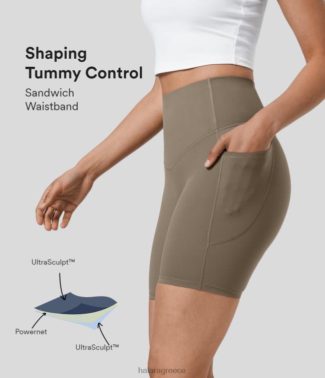σορτσάκι ποδήλατο προπόνησης διαμόρφωσης τσέπης στο πλάι με ψηλόμεσο έλεγχο κοιλιάς 7'' γυναίκες Halara 4TH821429 ενεργά ρούχα αυγή καφέ