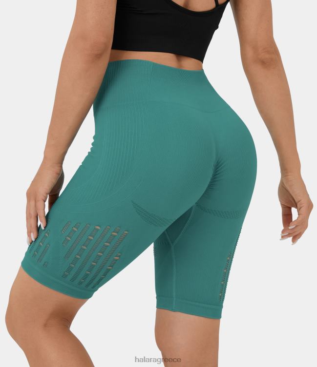αδιάλειπτη ροή ψηλόμεσο κομμένο σορτς γιόγκα 8'' γυναίκες Halara 4TH821446 ενεργά ρούχα πράσινο-μπλε σχιστόλιθος