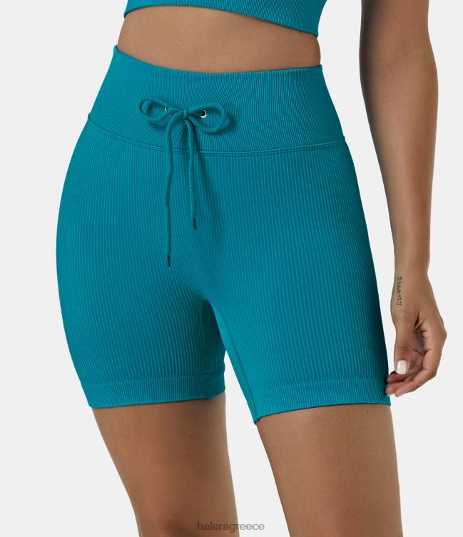 Ποδηλατικό σορτς με ψηλόμεσο πλεκτό κορδόνι περίσφιξης χωρίς ραφή γυναίκες Halara 4TH821439 ενεργά ρούχα βάσκας