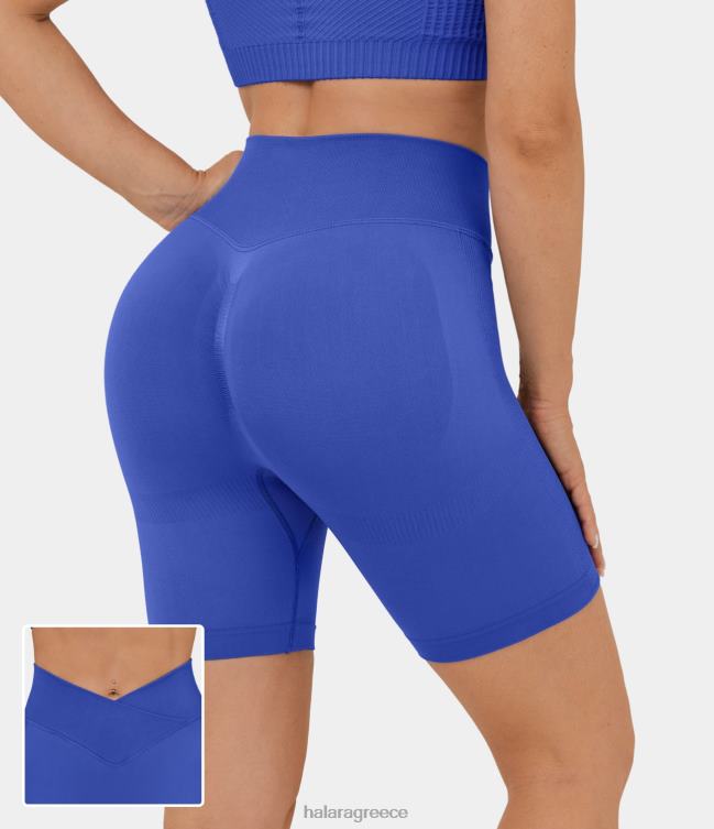 Ψηλόμεσο crossover χωρίς ραφή ροής, σορτς ποδήλατο γιόγκα γυναίκες Halara 4TH821303 ενεργά ρούχα μπλε λωτού