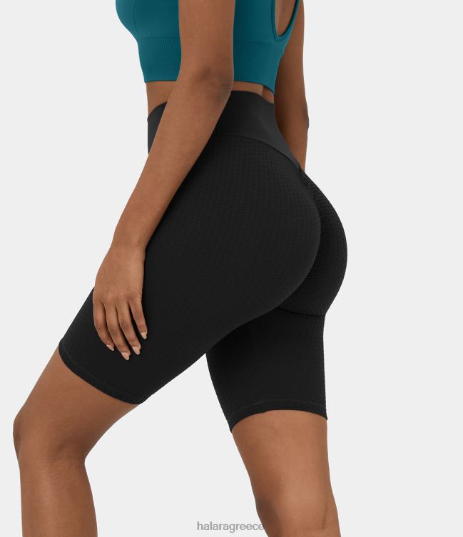 άνευ ραφής ροή ψηλόμεσο σορτς ποδηλατικού ζακάρ σε σχήμα v γυναίκες Halara 4TH821445 ενεργά ρούχα μαύρος