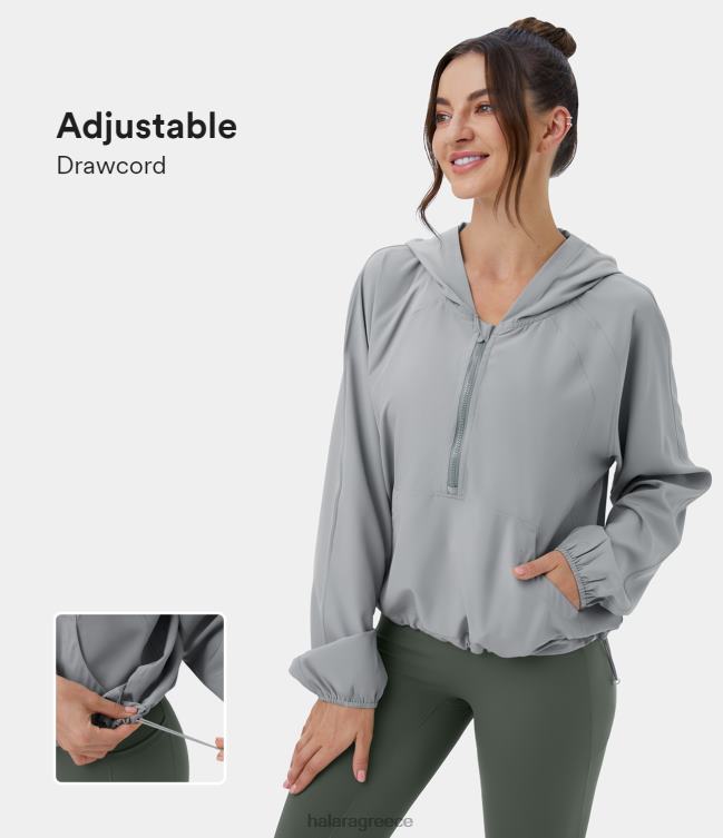 Μπουφάν γιόγκα με κουκούλα και μισή τσέπη με φερμουάρ γυναίκες Halara 4TH822041 ενεργά ρούχα ασήμι