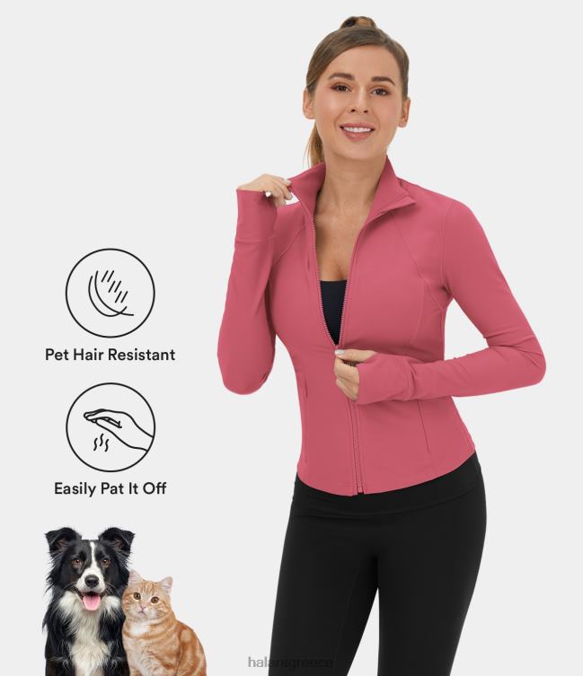 Patitoff flow ανθεκτικό στα μαλλιά γιακά φερμουάρ πλαϊνή τσέπη με τρύπα αντίχειρα κομμένο casual μπουφάν γυναίκες Halara 4TH821943 ενεργά ρούχα τριαντάφυλλο της ερήμου