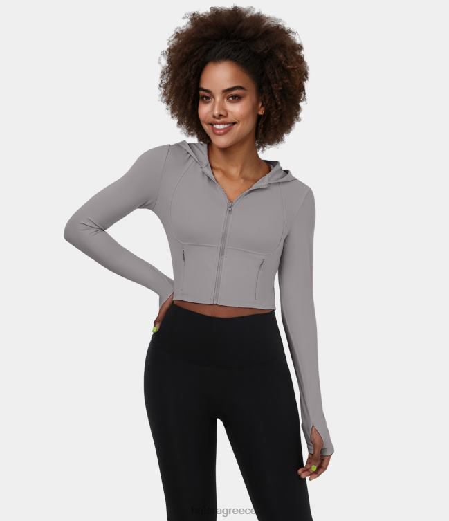 softlyzero βελούδινο casual μπουφάν με κουκούλα στο πλάι με τρύπα αντίχειρα γυναίκες Halara 4TH821975 ενεργά ρούχα ατσάλι γκρι