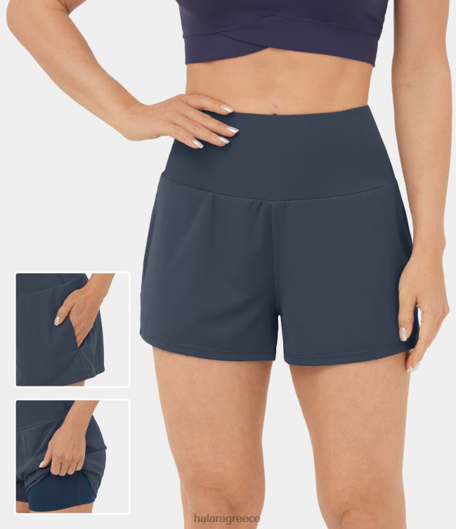 Ψηλόμεση πλαϊνή τσέπη 2 σε 1 σορτς γιόγκα 2,5" γυναίκες Halara 4TH821273 ενεργά ρούχα ομίχλη γκρι μπλε
