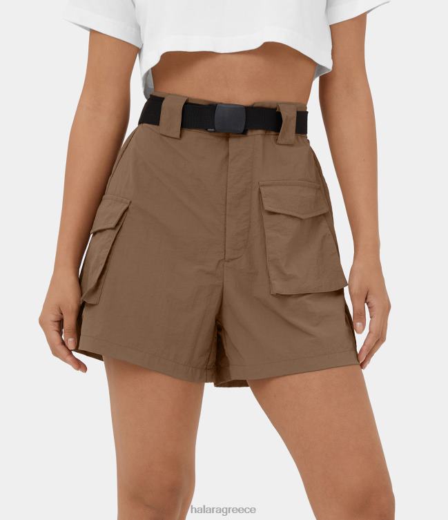 Ψηλόμεση ζώνη με φερμουάρ και τσέπη casual cargo σορτς 4'' γυναίκες Halara 4TH82262 ενεργά ρούχα παξιμάδι