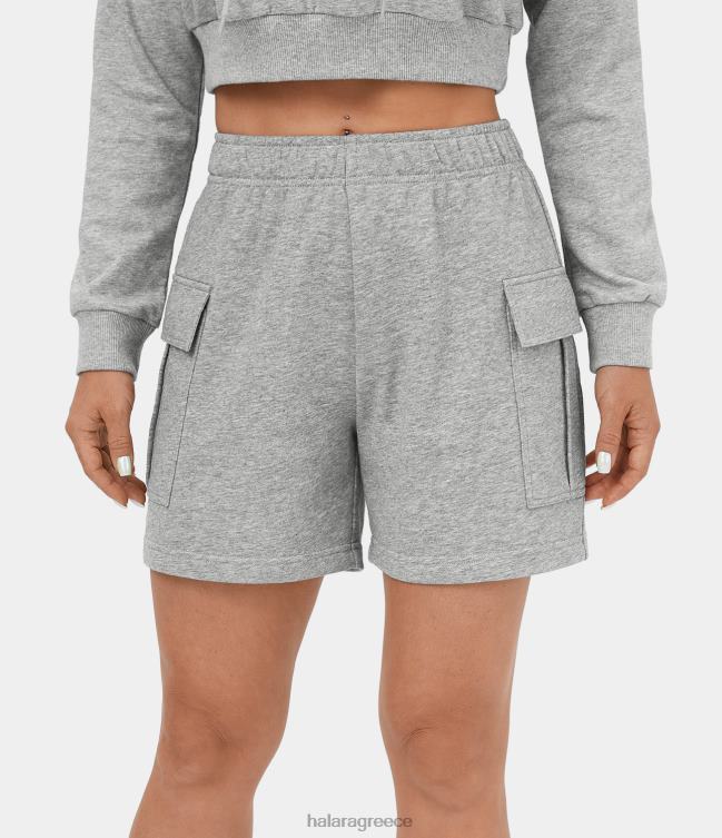 Ψηλόμεσο τσεπάκι στο πλάι, casual βαμβακερό cargo σορτς 5'' γυναίκες Halara 4TH82278 ενεργά ρούχα γκρι ομίχλης