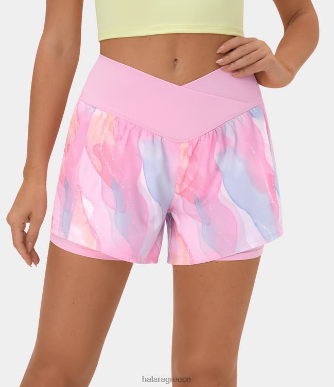 άνετο ψηλόμεσο crossover πλαϊνή τσέπη 2 σε 1 ακουαρέλα σορτς γιόγκα 4'' γυναίκες Halara 4TH821300 ενεργά ρούχα χρυσή πίστη