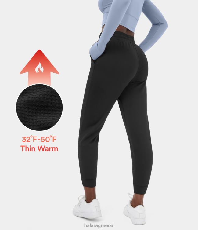 3d fleece ελαστική ζώνη μέσης κορδόνι περίσφιξης πλαϊνή τσέπη fleece casual joggers γυναίκες Halara 4TH8278 ενεργά ρούχα μαύρος