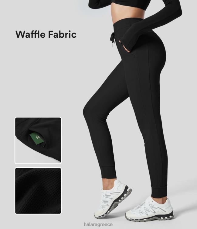 Ψηλόμεση πλαϊνή τσέπη για βάφλες γιόγκα γυναίκες Halara 4TH8255 ενεργά ρούχα μαύρος