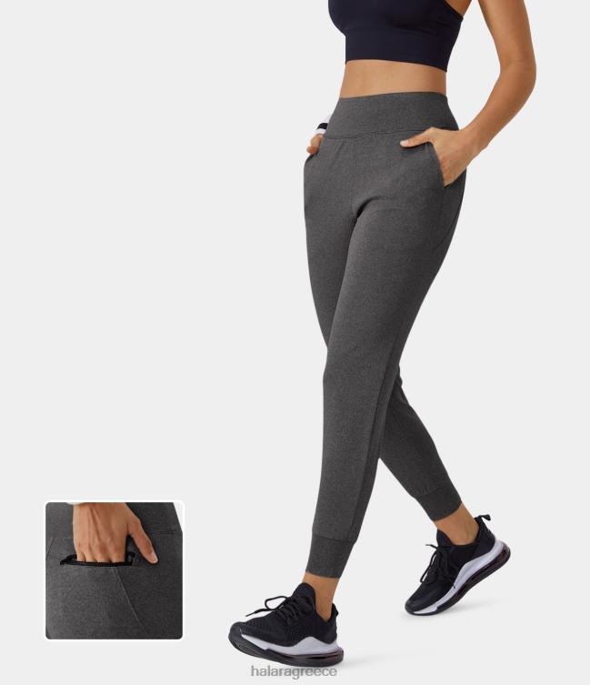 ψηλόμεση πλαϊνή τσέπη και τσέπη με φερμουάρ πίσω για τζόγκερ γυναίκες Halara 4TH8280 ενεργά ρούχα γκριζωπό μαύρο