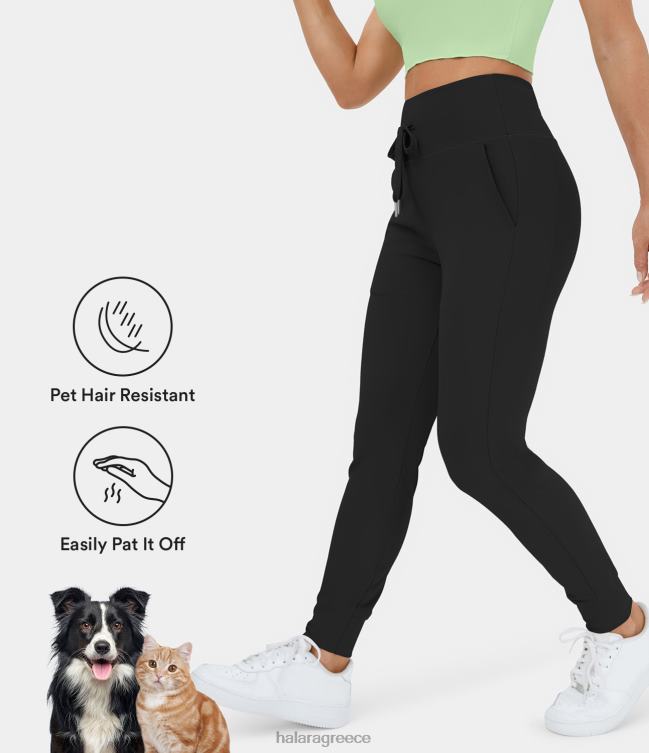 Patitoff flow τρίχες κατοικίδιων ζώων ανθεκτικό ψηλόμεσο κορδόνι περίσφιξης πλαϊνή τσέπη απλό ολόσωμο τζόγκερ γυναίκες Halara 4TH8221 ενεργά ρούχα μαύρος