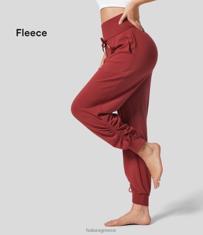 ψηλόμεσο κορδόνι περίσφιξης πλαϊνή τσέπη με μήκος στον αστράγαλο κωνικό φλις casual joggers γυναίκες Halara 4TH8242 ενεργά ρούχα κόκκινο φράουλα