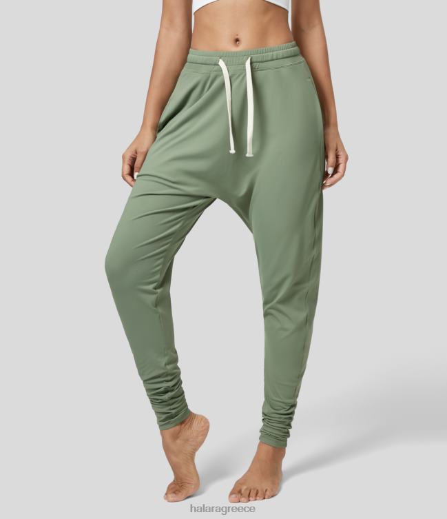 μεσαία άνοδο κορδόνι περίσφιξης πλαϊνή τσέπη casual χαρέμι ​​joggers γυναίκες Halara 4TH8261 ενεργά ρούχα γρασίδι ανοιχτό πράσινο