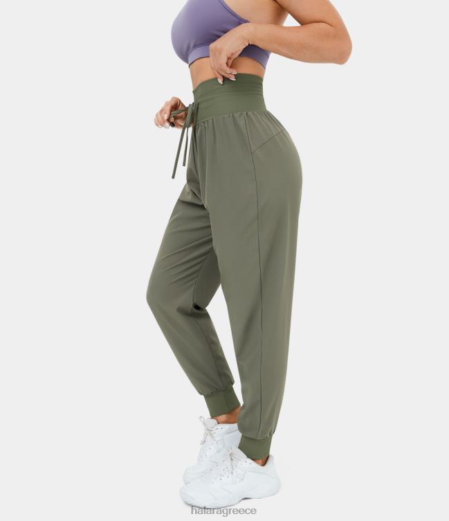 ψηλόμεσο φαρδύ κορδόνι περίσφιξης με ραβδώσεις casual joggers γυναίκες Halara 4TH8275 ενεργά ρούχα πράσινο αγαύης