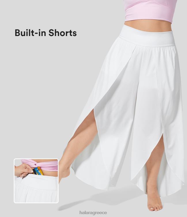 άνετο ψηλόμεσο πίσω τσεπάκι palazzo flowy σπαστό φαρδύ πόδι 2 σε 1 γρήγορο στέγνωμα casual plus size παντελόνι γυναίκες Halara 4TH822142 πυθμένα άσπρο