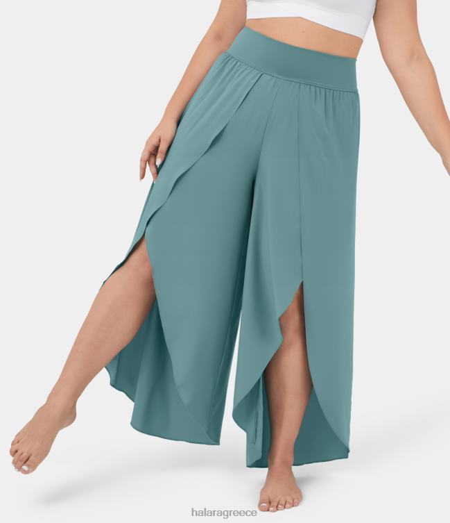 άνετο ψηλόμεσο πίσω τσεπάκι palazzo flowy σπαστό φαρδύ πόδι γρήγορο στέγνωμα casual plus size παντελόνι γυναίκες Halara 4TH822119 πυθμένα ορυκτό μπλε