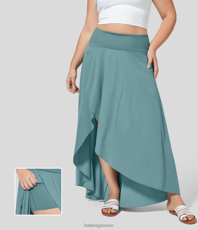 άνετη ψηλόμεση ψηλή φούστα με χαμηλό βολάν 2 σε 1 fluy midi quick dry casual plus size φούστα γυναίκες Halara 4TH82765 πυθμένα ορυκτό μπλε