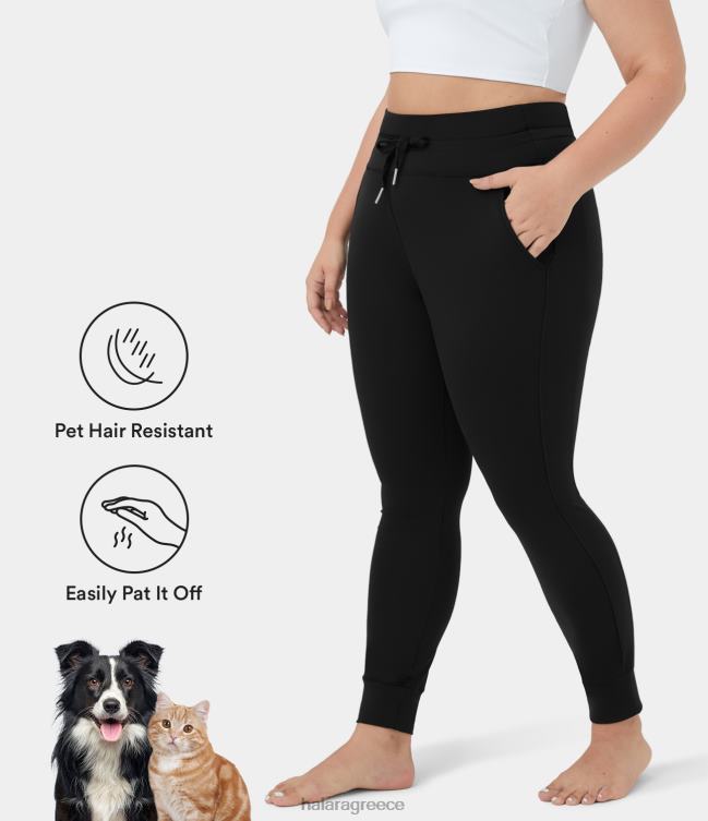 Patitoff flow τρίχα κατοικίδιων ζώων ανθεκτική ψηλόμεση πλαϊνή τσέπη με κορδόνι περίσφιξης συν μέγεθος απλό τζόγκερ πλήρους μήκους γυναίκες Halara 4TH822141 πυθμένα μαύρος