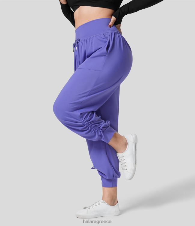 ψηλόμεσο κορδόνι περίσφιξης πλαϊνή τσέπη με μήκος στον αστράγαλο κωνικό casual plus size joggers γυναίκες Halara 4TH822129 πυθμένα ομιχλώδης λεβάντα