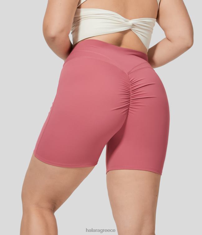 softlyzero βελούδινο ψηλόμεσο crossover ruched yoga plus size σορτς 5'' γυναίκες Halara 4TH821292 πυθμένα begonia rouge