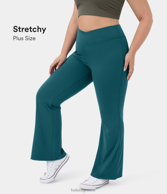 ψηλόμεσο crossover ολόσωμο κολάν flare plus size γυναίκες Halara 4TH82292 ενεργά ρούχα ατλαντικό βαθύ