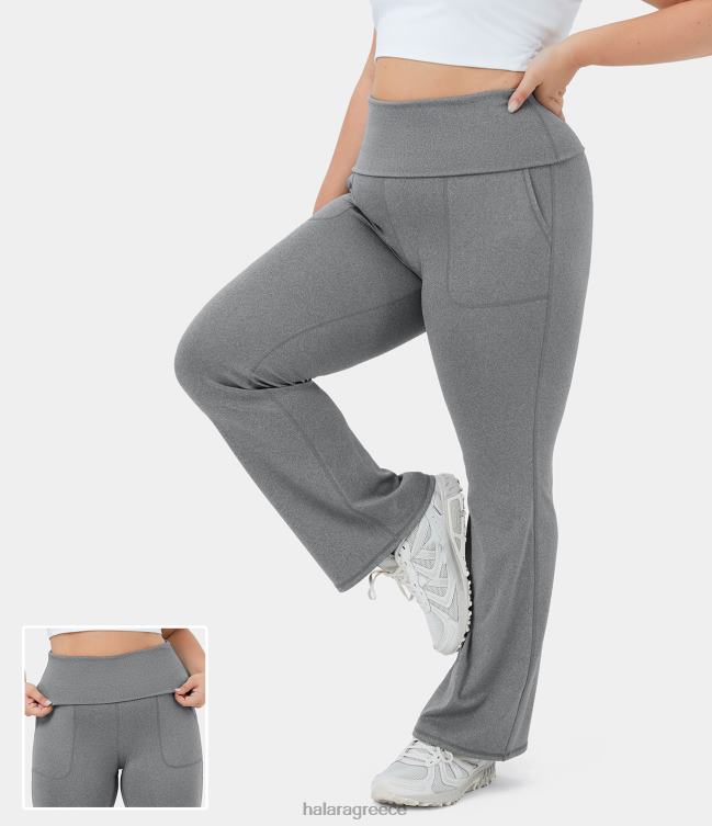 Σούπερ ψηλόμεση αναδιπλούμενη τσέπη πλήρους μήκους flare plus size κολάν γυναίκες Halara 4TH82323 ενεργά ρούχα στίγματα ανοιχτό γκρι