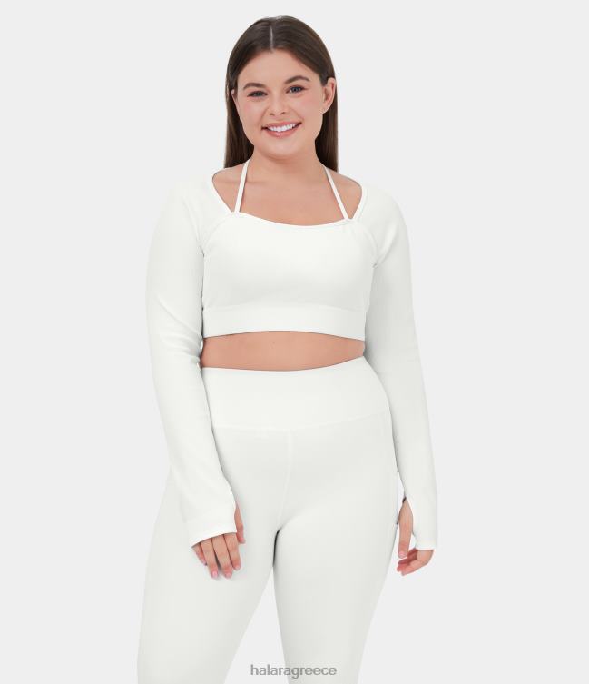 τρύπα αντίχειρα με ραβδωτό λουράκι καπίστρι συν μέγεθος cropped αθλητικό μπλουζάκι γιόγκα γυναίκες Halara 4TH821941 ενεργά ρούχα άσπρο