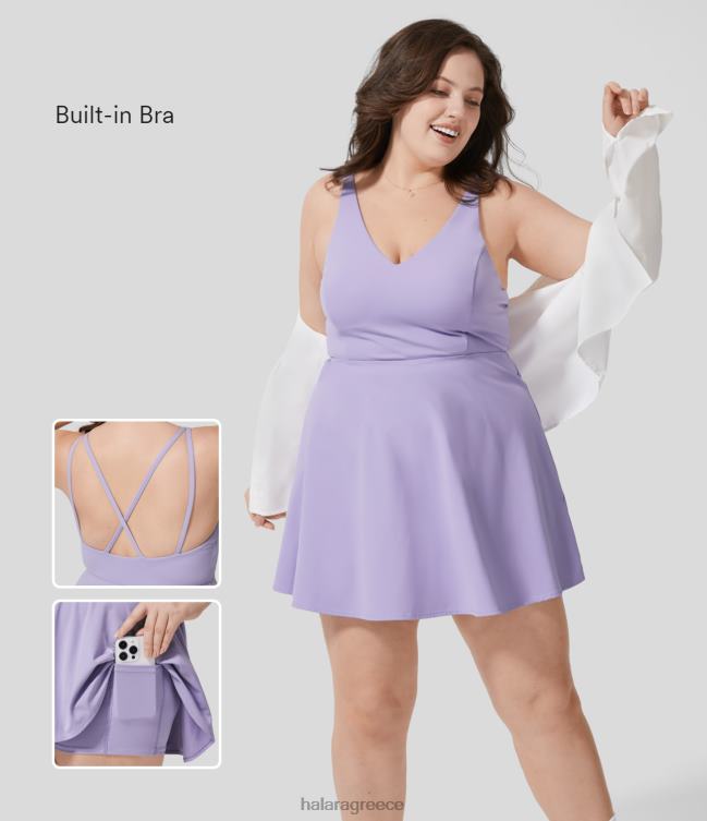 softlyzero βελούδινη πλάτη σταυρωτή πλαϊνή τσέπη 2 τεμαχίων barre φόρεμα χορού μπαλέτου plus size γυναίκες Halara 4TH822162 ενεργά ρούχα λεβάντα