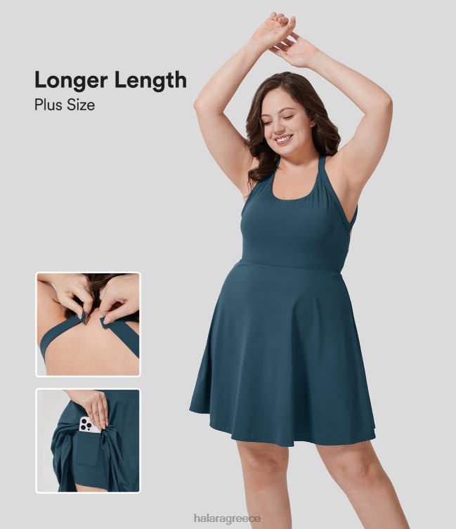 u λαιμό στριφτό κομμένο 2 σε 1 πλαϊνή τσέπη μίνι μπαρ, χορός μπαλέτου συν μέγεθος φόρεμα - μεγαλύτερο μήκος γυναίκες Halara 4TH822149 ενεργά ρούχα μπλε μαγιόλικα