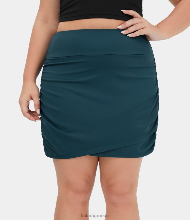 Ψηλόμεση πλαϊνή τσέπη 2 σε 1 μίνι ρουσφέ και σε μέγεθος casual φούστα γυναίκες Halara 4TH82537 ενεργά ρούχα μπλε μαγιόλικα