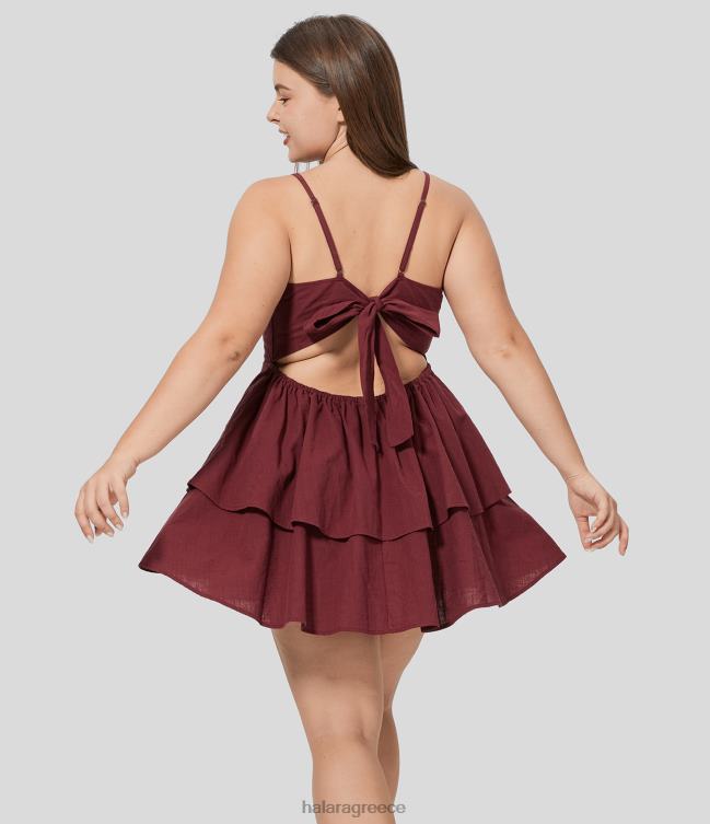 εξώπλατο ρυθμιζόμενο λουράκι με βολάν με βολάν, μίνι casual βαμβακερό φόρεμα σε μεγάλο μέγεθος γυναίκες Halara 4TH821255 είδη ένδυσης ρόδι