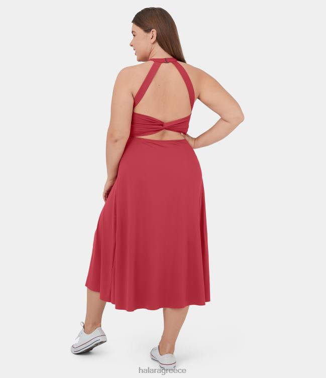 μίντι casual plus size φόρεμα με στριφτή πλαϊνή τσέπη χωρίς πλάτη γυναίκες Halara 4TH822156 είδη ένδυσης χειμωνιάτικο