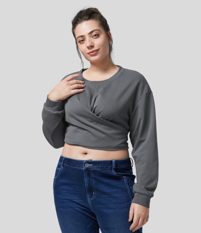 πεσμένο δέσιμο ώμου cropped casual plus size φούτερ γυναίκες Halara 4TH821958 είδη ένδυσης πρωτότυπο