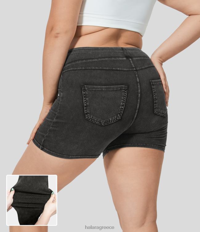 μαγικό ψηλόμεσο τσέπη στο πίσω μέρος, ελαστικό πλεκτό τζιν casual σορτς 3" γυναίκες Halara 4TH821338 είδη ένδυσης τζιν μαύρο