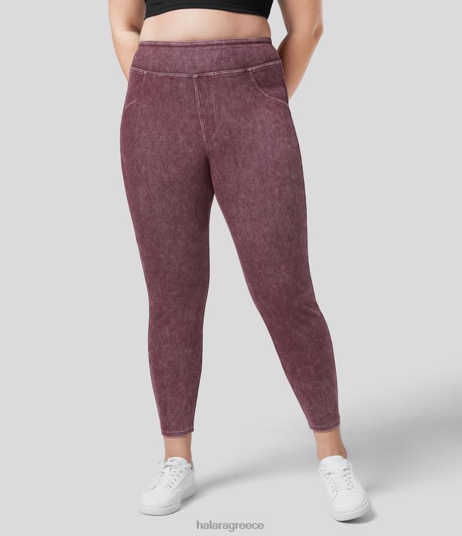 μαγική ψηλόμεση τσέπη στο πίσω μέρος πολύχρωμο ελαστικό πλεκτό τζιν casual 7/8 plus size κολάν γυναίκες Halara 4TH821379 είδη ένδυσης πλυμένο τζιν κρασί Windsor