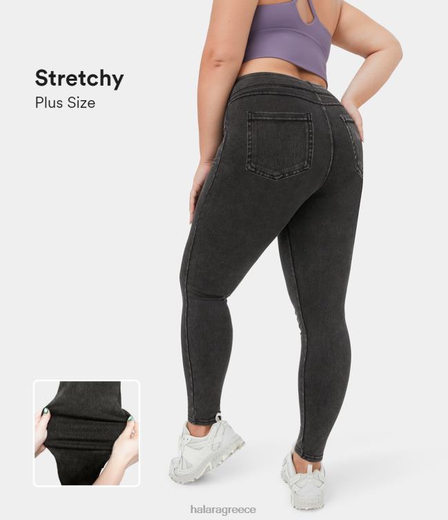 μαγικό κολάν με ψηλόμεσο στο πίσω μέρος, ελαστικό πλεκτό τζιν plus size casual κολάν γυναίκες Halara 4TH82108 είδη ένδυσης σκούρο γκρι τζιν