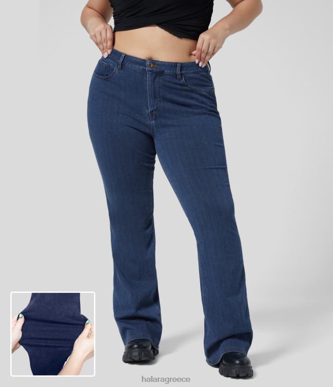μαγικές τσέπες με κουμπιά με ελαστικό πλεκτό casual ελαφρύ flare plus size τζιν γυναίκες Halara 4TH821501 είδη ένδυσης τζιν με μπλε της λίμνης